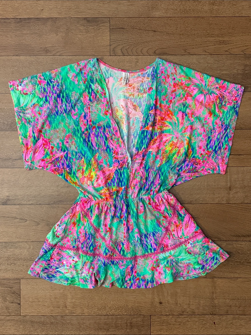 Luli Fama Size Extra Small Floral Print Mini Dress Beach Coverup Vibrant Luxe XS